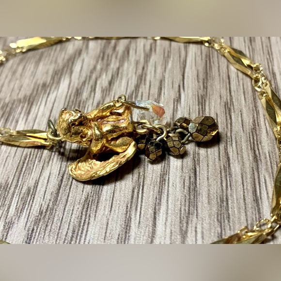 Vintage Kirks Folly Gold Tone Sitting Cherub With Crystal Drops Necklace, 34" - Picture 6 of 9